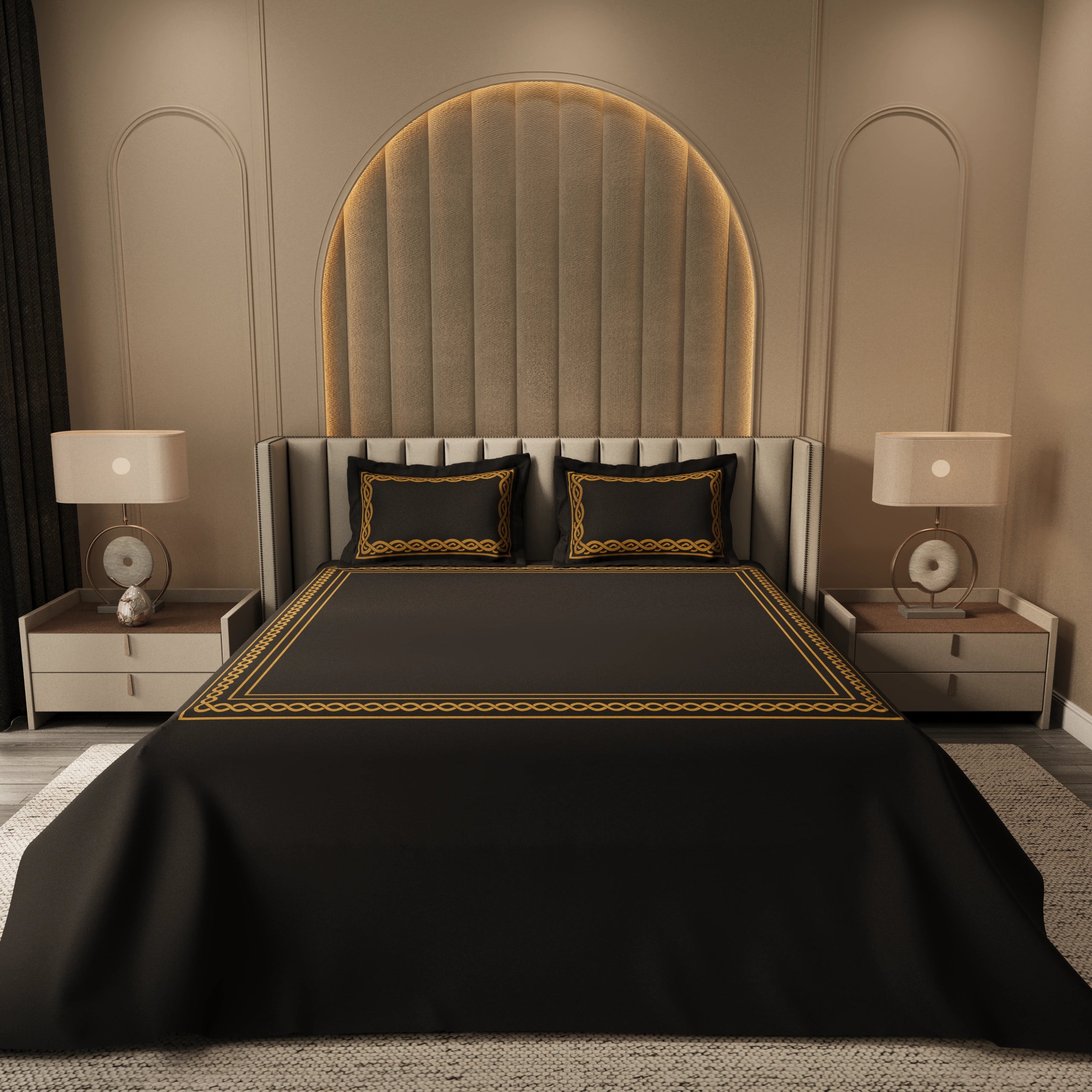 Night Lace Retreat Bedding Set - Deep Black