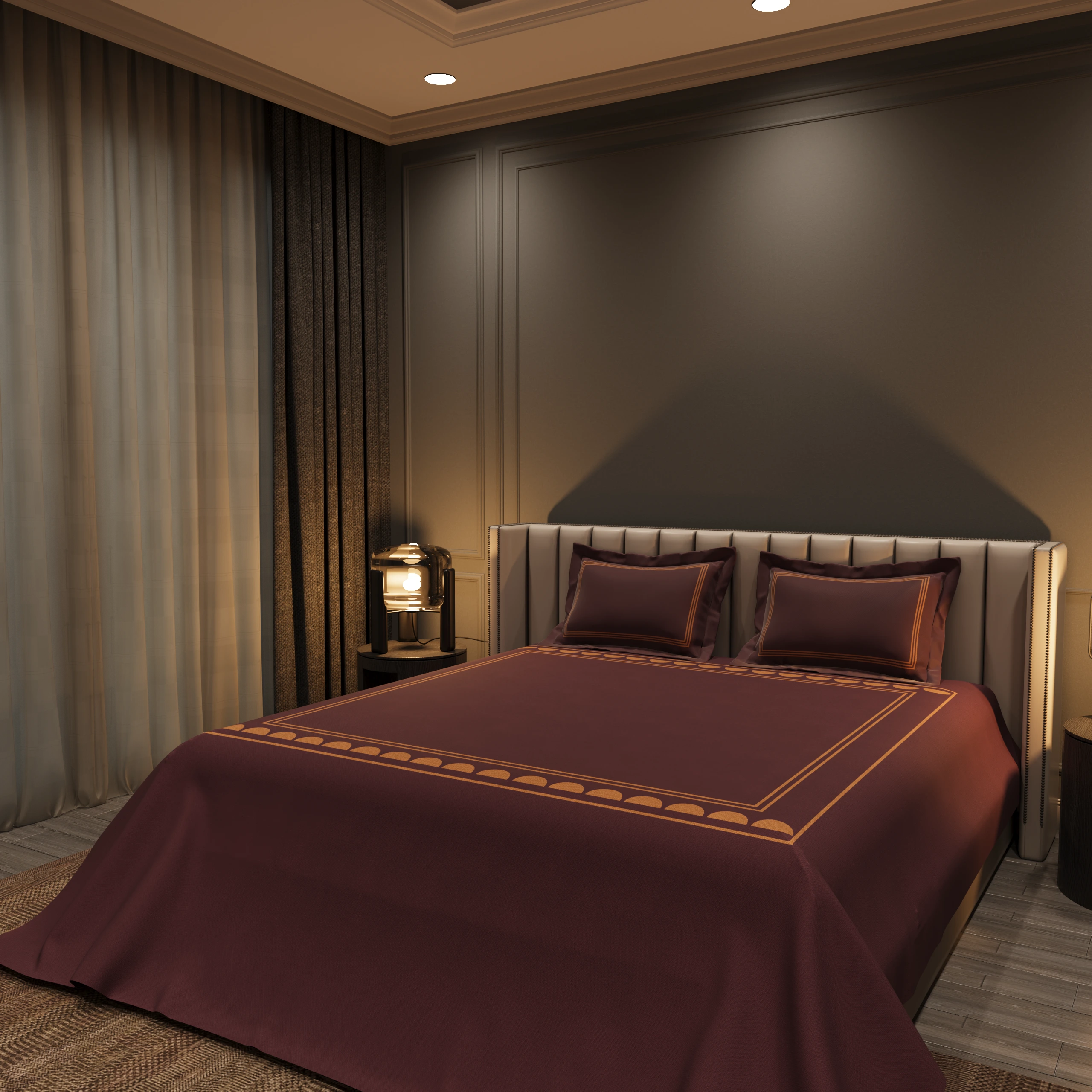Amber Arc Haven Bedding Set - Maroon