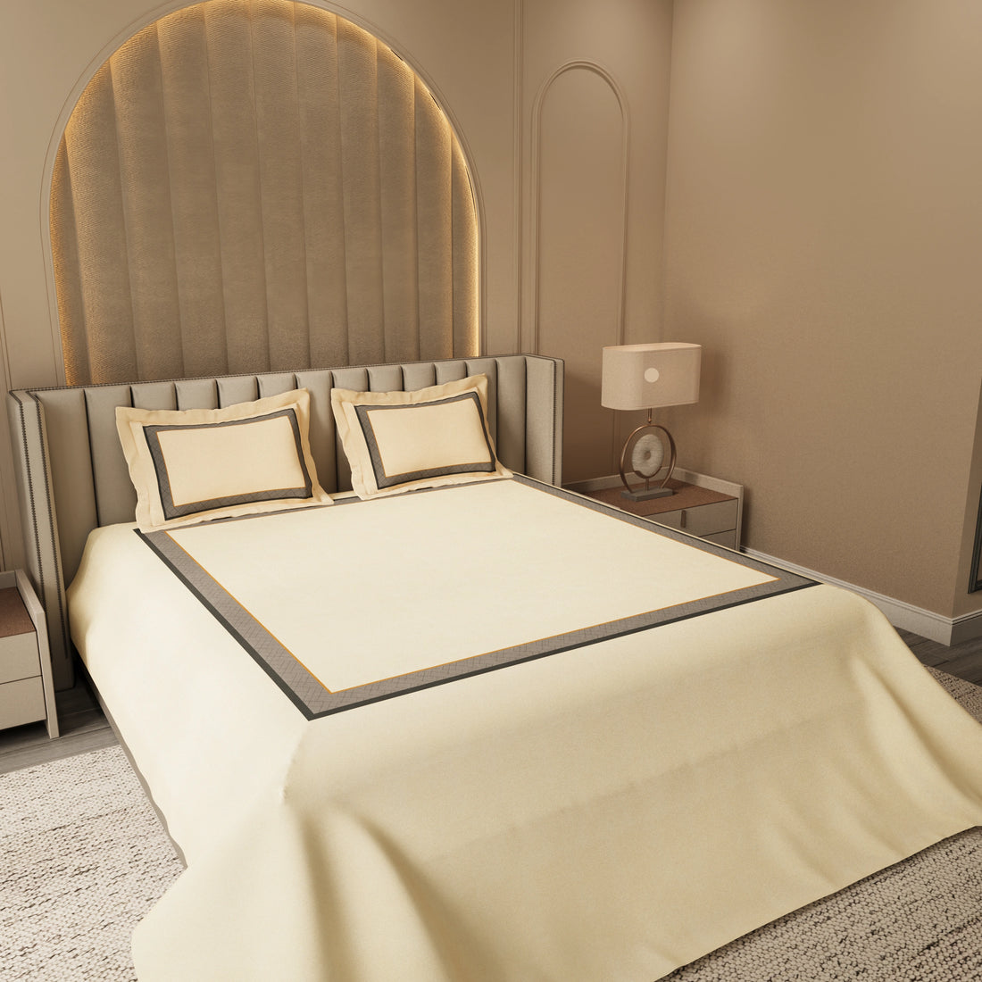 Midnight Serenity Lattice Bedding Set – Soft Beige