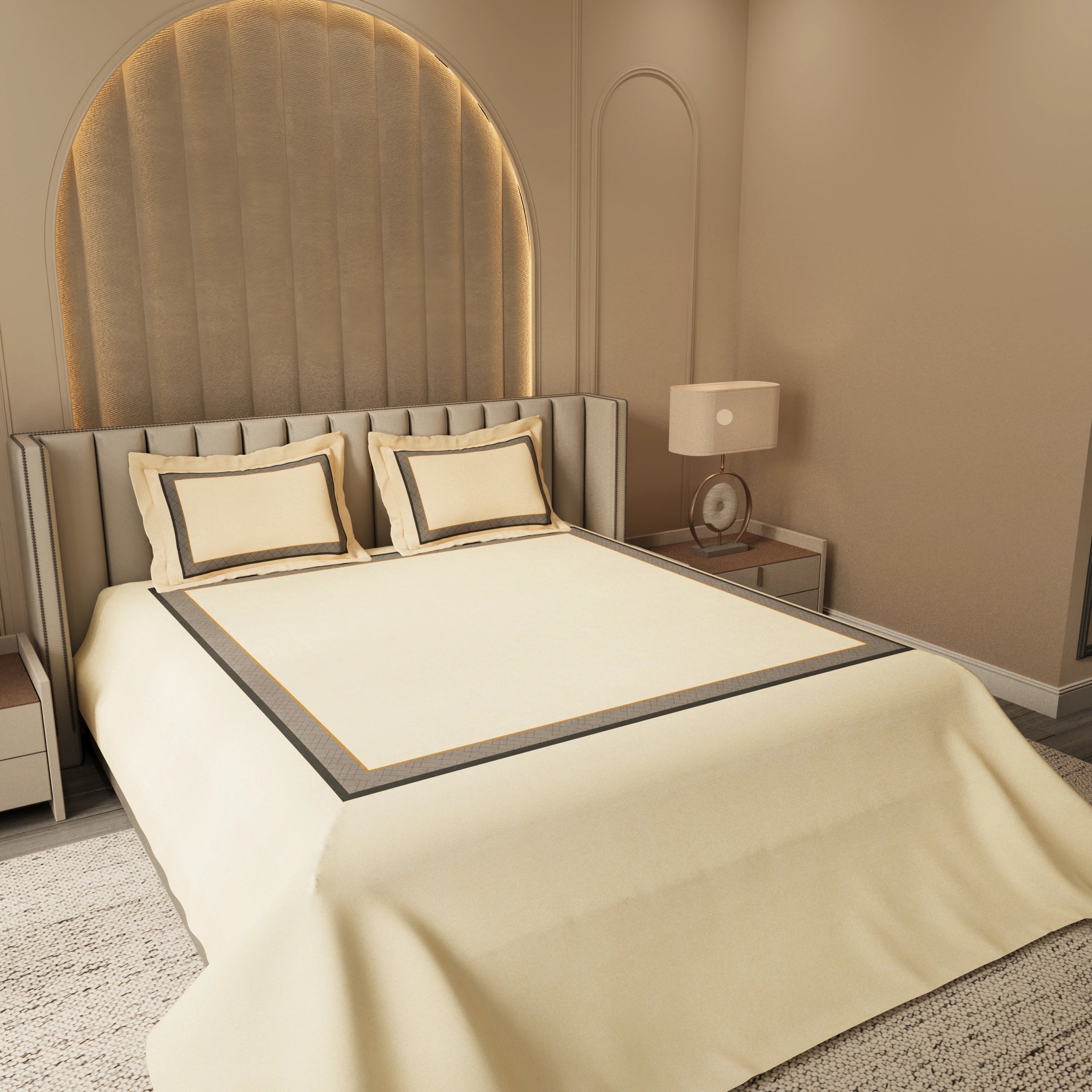 Midnight Serenity Lattice Bedding Set – Soft Beige