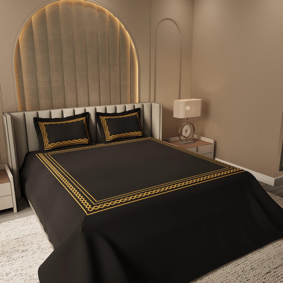 Night Lace Retreat Bedding Set - Deep Black
