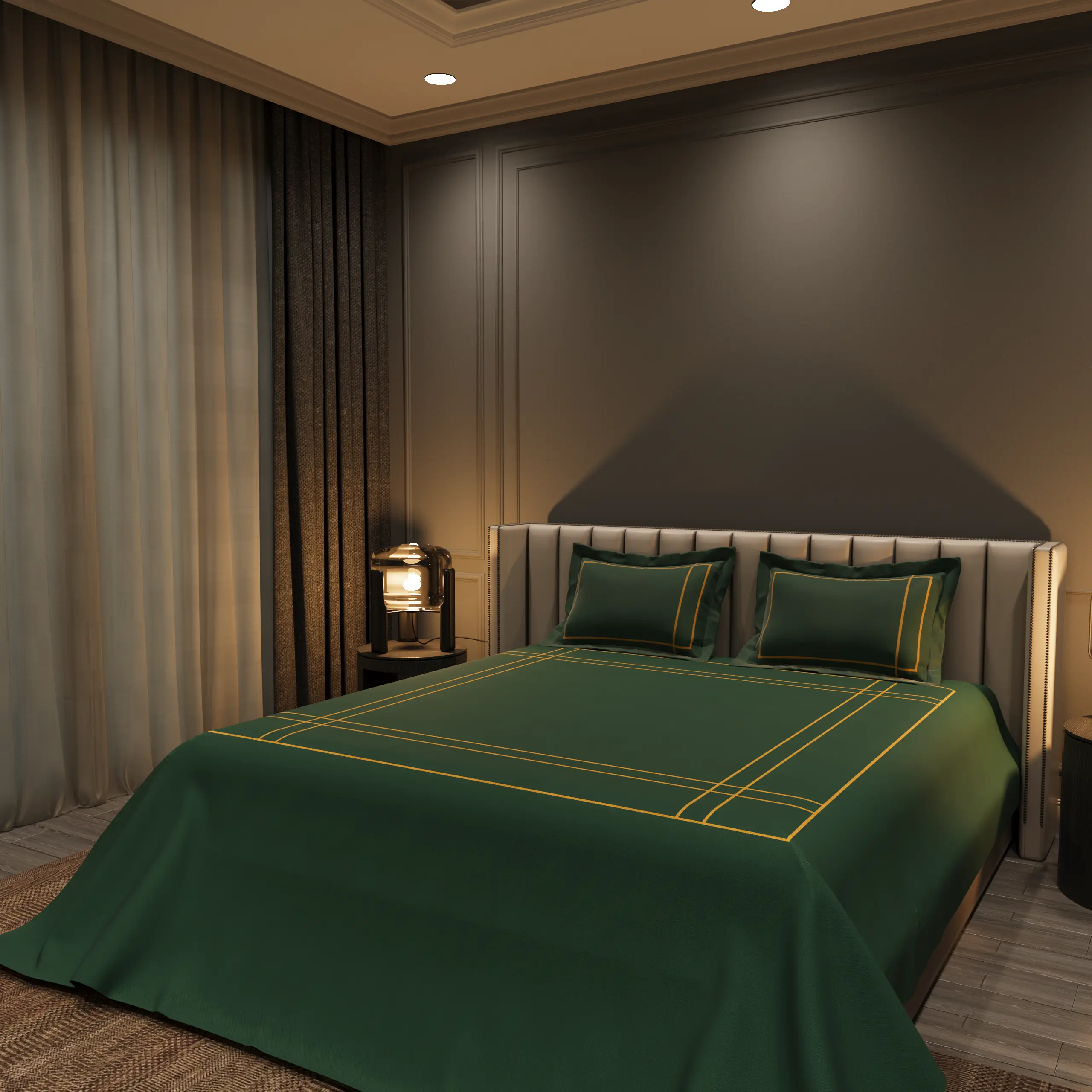 Harbour Hush Lines Bedding Set - Dark Green