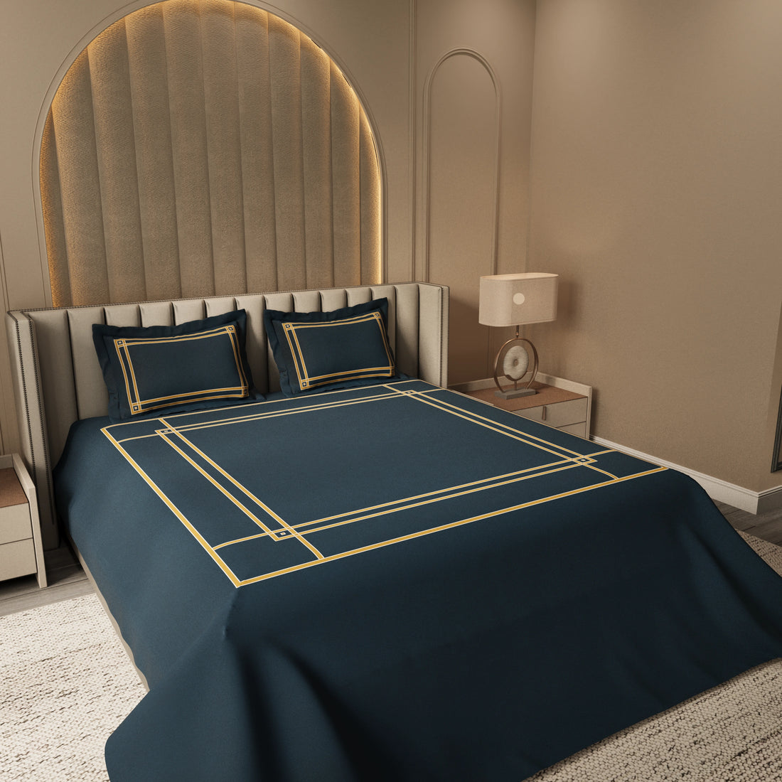 Gentle Grid Nest Bedding Set – Deep Blue