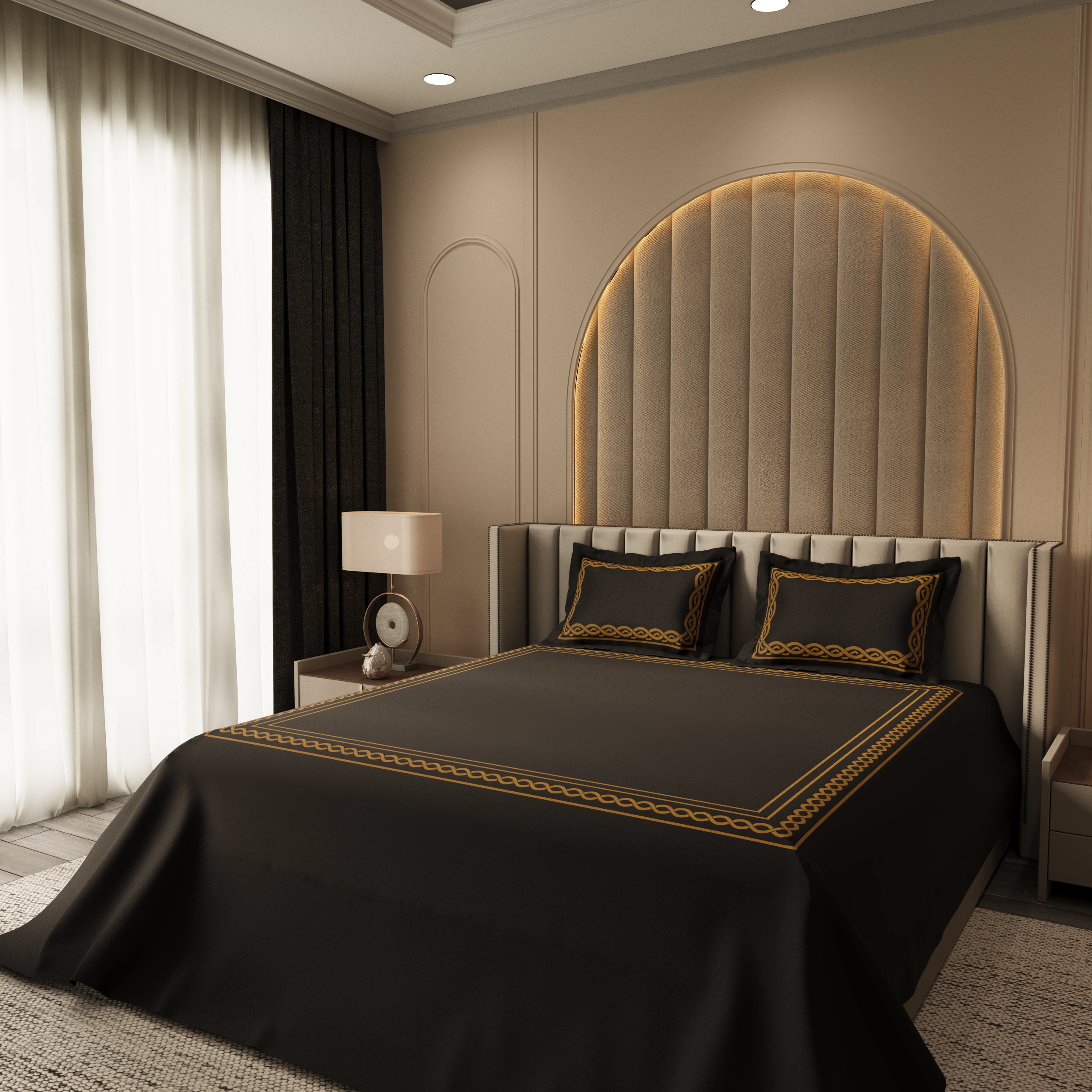 Night Lace Retreat Bedding Set - Deep Black